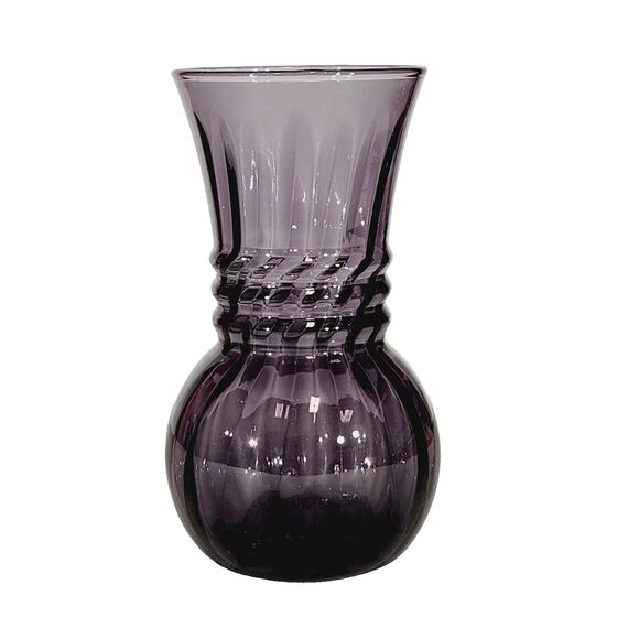 Indiana Glass Flower Vase Plum Swirl Purple Amethyst 6.5in Vtg USA Round #31508 - Picture 1 of 6
